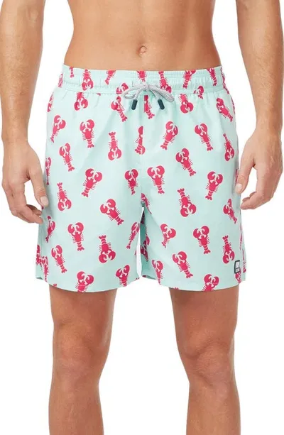 Tom & Teddy Men's Lobster-print Swim Trunks In Lt Blue And Berry