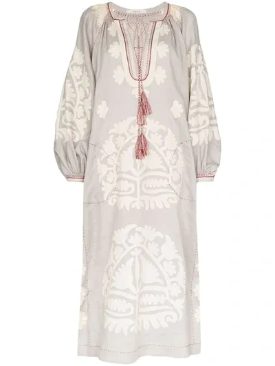 Vita Kin Fiji Embroidered Kaftan Dress In Grey