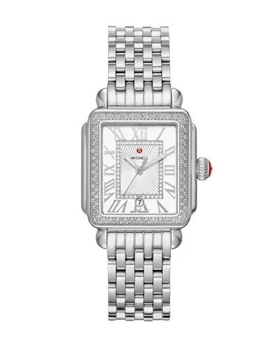 Michele Deco Madison Mid Stainless Steel Diamond Watch In White/silver