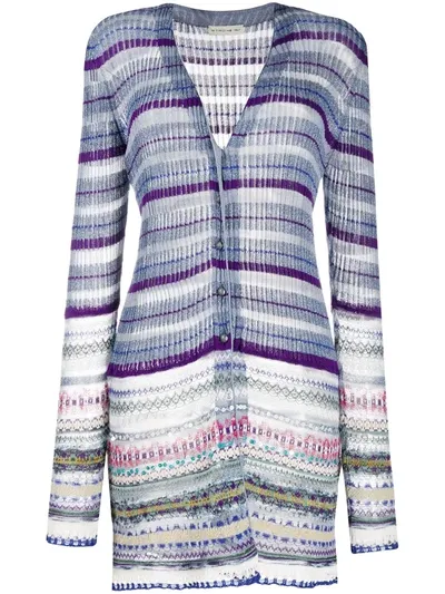 Etro Striped Glitter Detail Cardigan In Purple