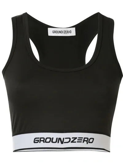 Ground Zero Logo Print Crop Top In Black