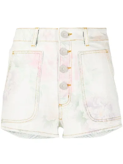 Sandro Flow Floral-print Denim Shorts In Multicolor