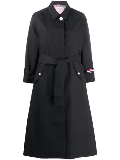 Thom Browne Belted Mid-length Trench Coat In Blue