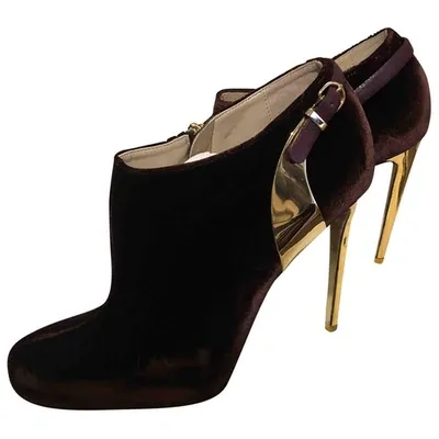 Pre-owned Stella Mccartney Velvet Ankle Boots In Burgundy