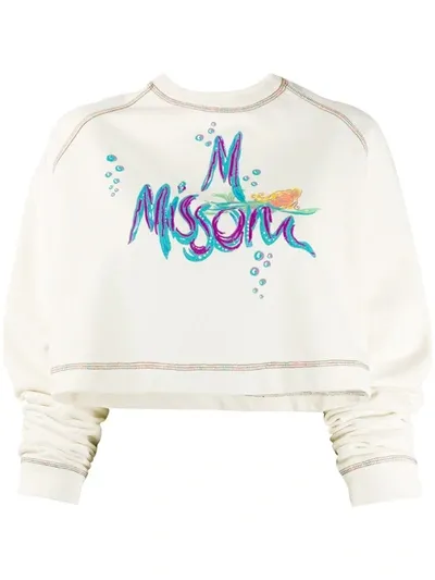 M Missoni Embroidered Logo Cropped Sweatshirt In Neutrals