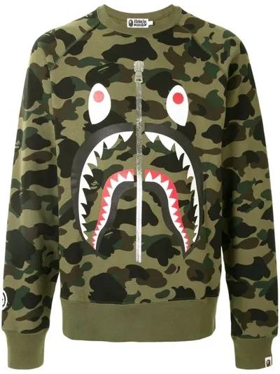 A Bathing Ape 1st Camo Shark Cotton-jersey Jumper In Green