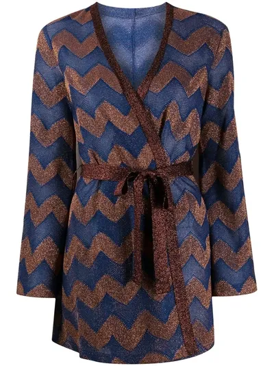 M Missoni Zigzag Wrap-tie Cardigan In Blue