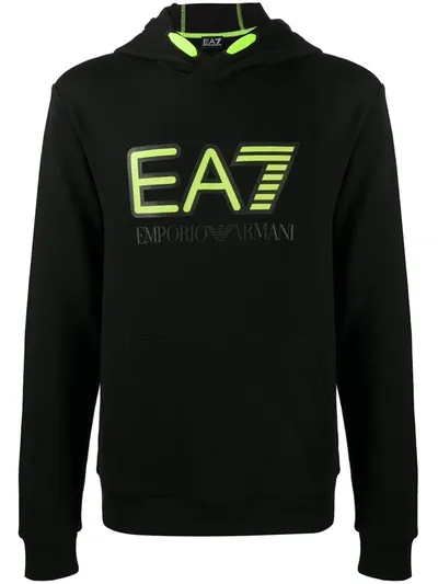 Ea7 Kids' Printed Logo Hoodie In Black