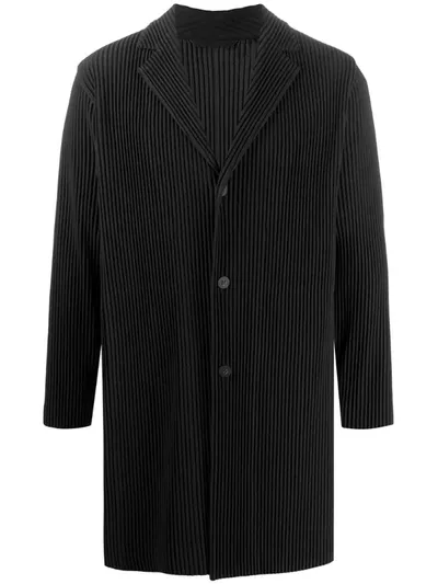 Issey Miyake Pleated Single-breasted Overcoat In Black