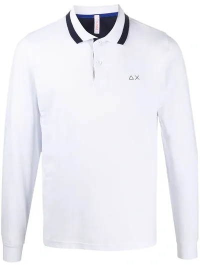 Sun 68 Long Sleeved Polo Shirt With Contrast Detail In White