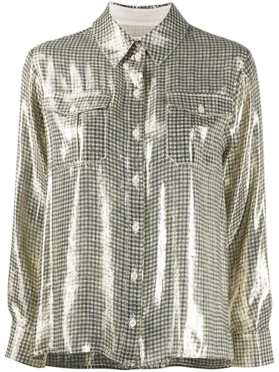 Alexa Chung Houndstooth Check Shimmer Shirt In Green