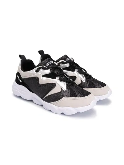 Msgm Teen Panelled Sneakers In Black