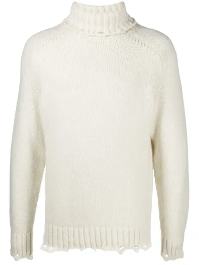 Maison Flaneur Distressed Roll-neck Jumper In White