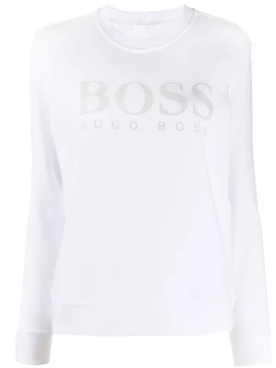 Hugo Boss Logo-print Cotton Sweatshirt In White