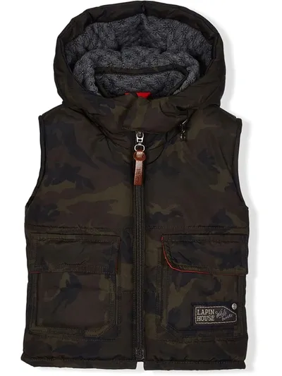 Lapin House Babies' Camouflage-print Hooded Gilet In 绿色