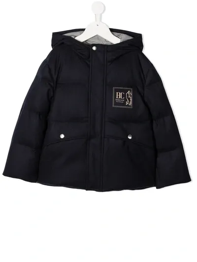 Brunello Cucinelli Kids' Logo Patch Padded Coat In Blue