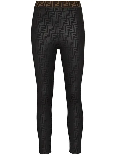 Fendi Jacquard Ff-logo Leggings In Black