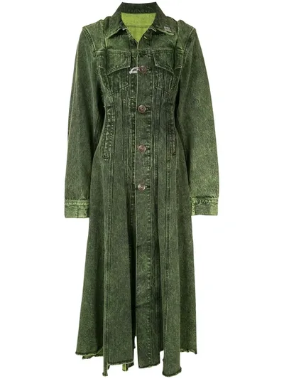 Miharayasuhiro Displace-seam A-line Denim Coat In Green