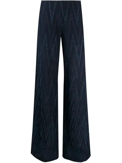 M Missoni Metallic Zigzag Knit Palazzo Pants In Blue