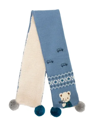 Familiar Kids' Intarsia Car Knit Scarf In Blue