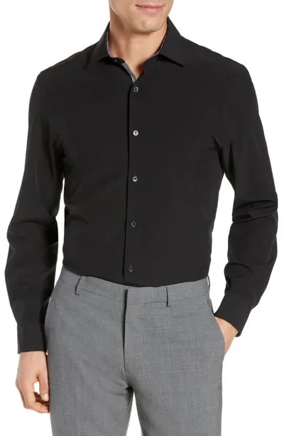 Wrk Slim Fit Solid Performance Stretch Dress Shirt In Black