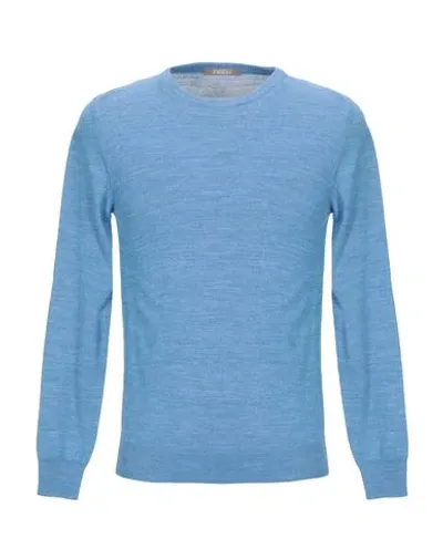 Andrea Fenzi Round-neck Pullover Azure Wool Man