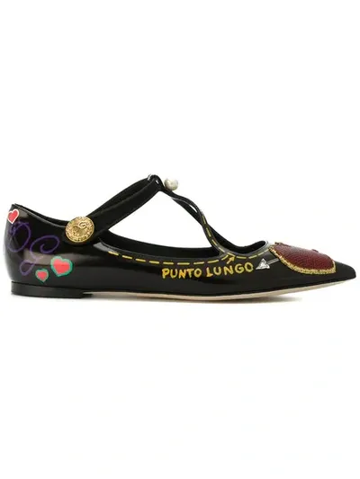 Dolce & Gabbana Bellucci Appliqué Ballerinas In Black ,multicolour