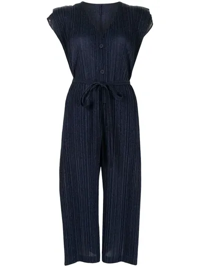 Issey Miyake Pleated Sleeveless Jumpsuit In Blue