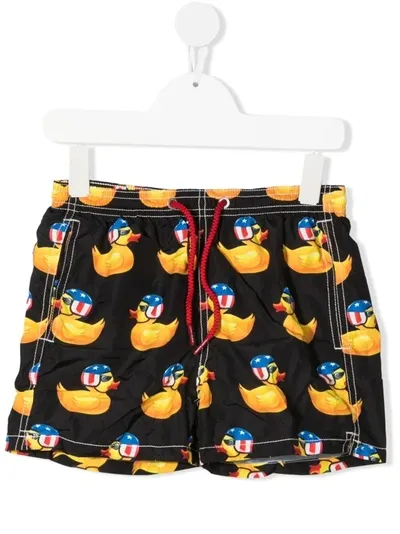 Mc2 Saint Barth Kids' Dinosaurs Print Swim Trunks In Black