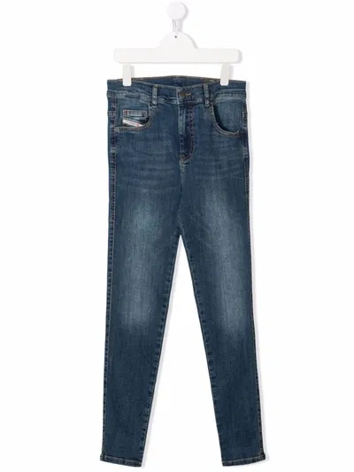 Diesel Teen Stonewashed Slim-fit Jeans In Blue