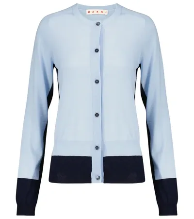 Marni Two-tone Round Neck Cardigan In Blue