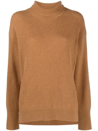 Nanushka Roll-neck Ribbed-knit Jumper In Brown