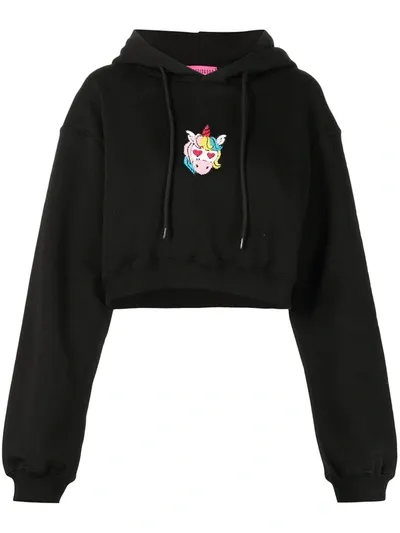 Ireneisgood Unicorn-patch Cropped Hoodie In Schwarz