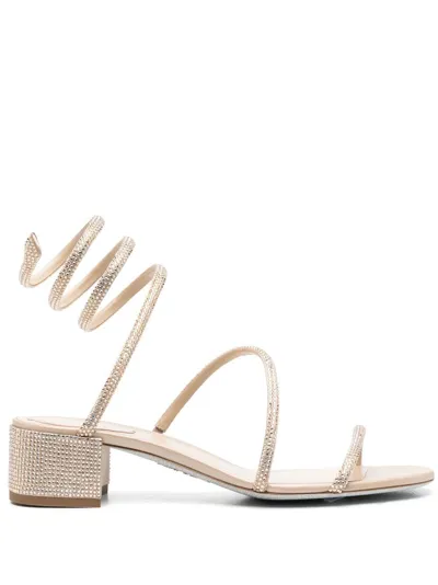 René Caovilla Cleo Crystal-embellished Satin Sandals In Neutrals