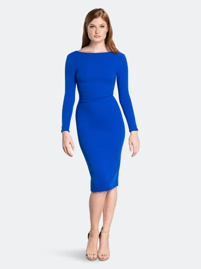 Dress The Population Low Back Long Sleeve Body-con Midi Dress In Electric Blue