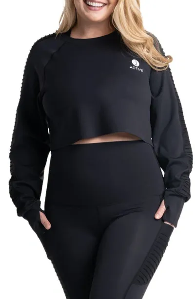 Preggo Leggings Kahina Active Crop Long Sleeve Maternity Top In Black