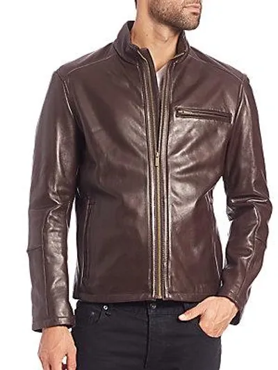 Cole Haan Smooth Leather Moto Jacket In Black