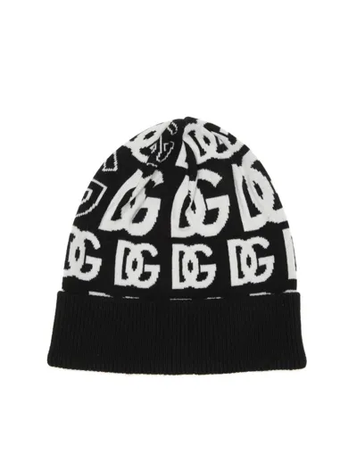 Dolce & Gabbana Dg Interlock Cashmere-blend Beanie In Monochrome