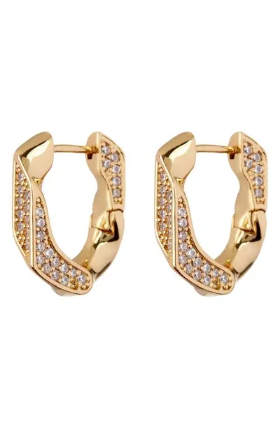 Luv Aj Pave Cuban Link Hoops Earring In Brass