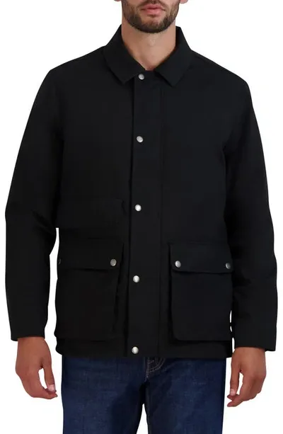 Cole Haan Waxed Cotton Rain Shirt Jacket In Black