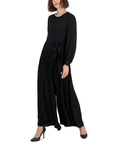 T Tahari Crewneck Long Sleeve Jumpsuit In Black