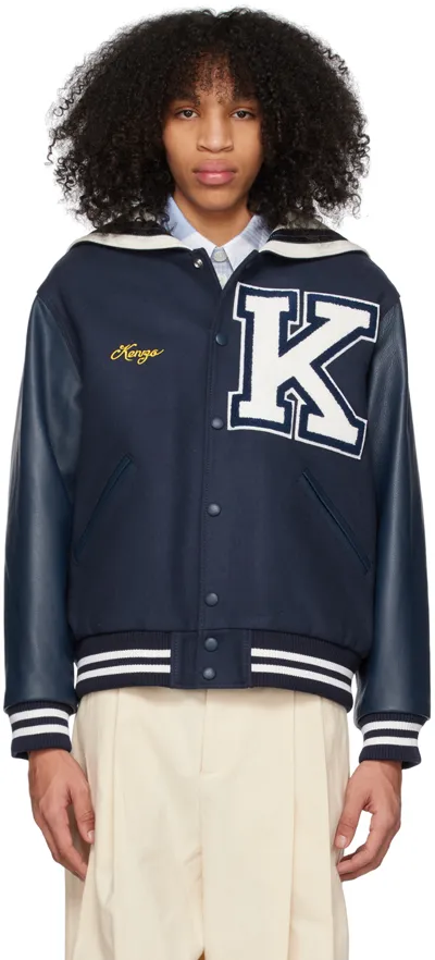 Kenzo Logo-patch Bomber Jacket In Midnight Blue