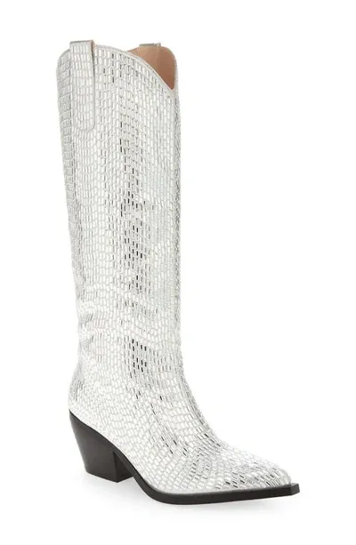 Azalea Wang Driven Crystal Western Boot In Silver