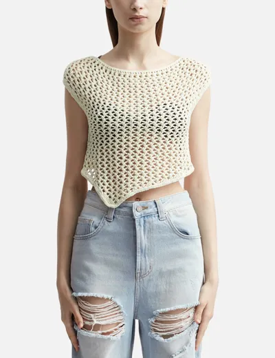 Theopen Product Off-shoulder Crochet Top In Beige