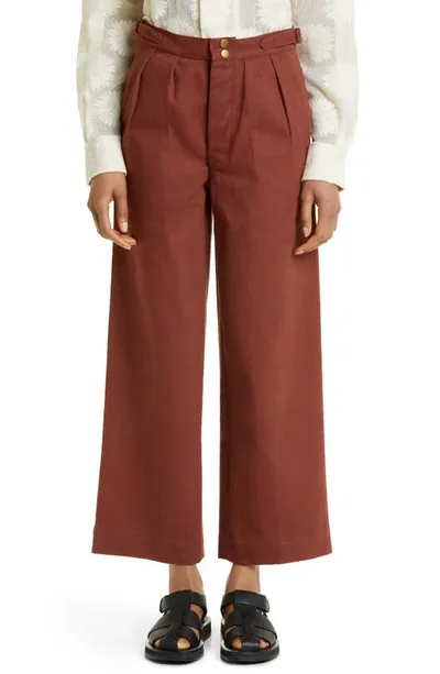 Bode Wide Leg Cotton Twill Pants In Cinnamon