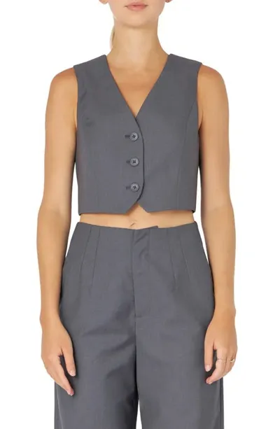 Grey Lab Button-up Crop Vest In Heather Grey