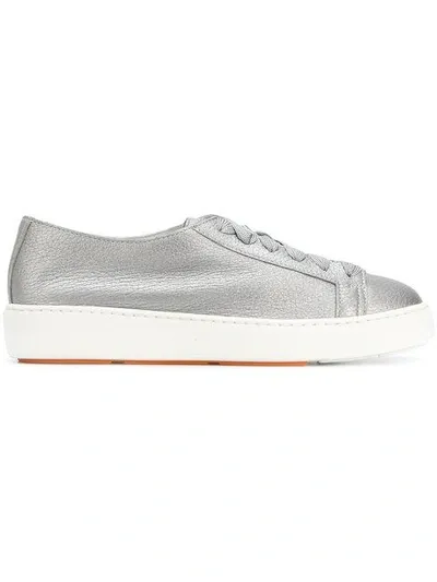 Santoni Metallic Low-top Sneakers In Grey