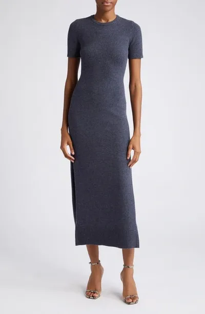 Michael Kors Short Sleeve Stretch Cashmere Sweater Dress In Indigo Mel