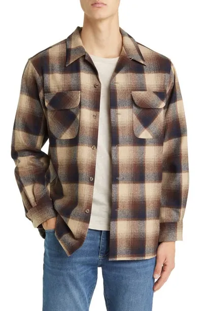 Pendleton Board Plaid Wool Flannel Button-up Shirt In Red Mix/grey Mix Ombre