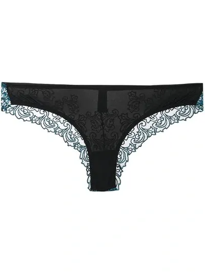 Chite' Patterned Lace Thongs  In Teal/black